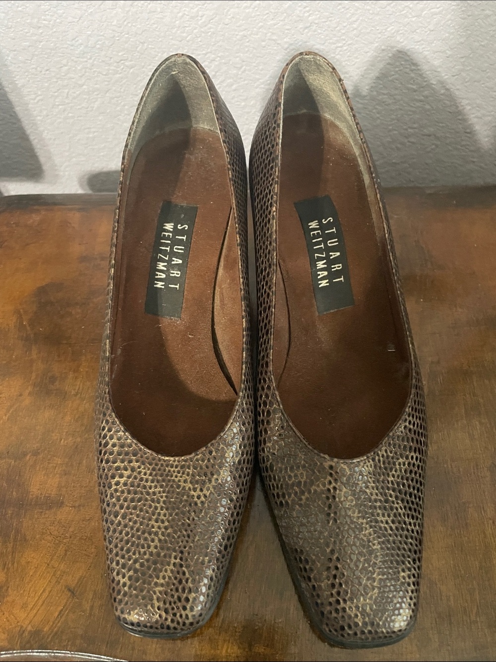 Stuart Weitzman Brown Snake Print Pump Heel Shoes Size 6 1/2